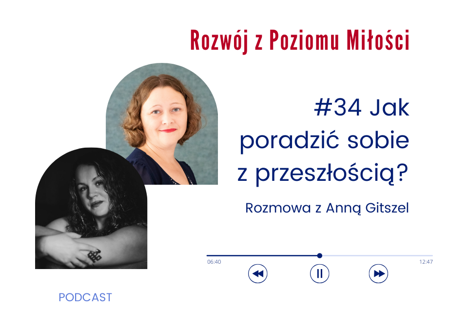 Grafika dwa zdjęcia kobiet w ramce obok siebie. Tekst: #34 Jak poradzić sobie z przeszłością? Rozmowa z Anną Gitszel