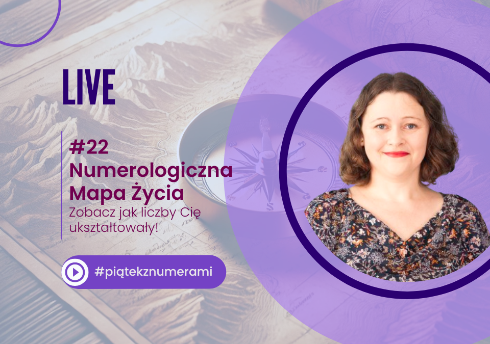 Grafika live piątek z numerami. Tytuł: Numerologiczna mapa życia. Zobacz jak liczby Cię ukształtowały!