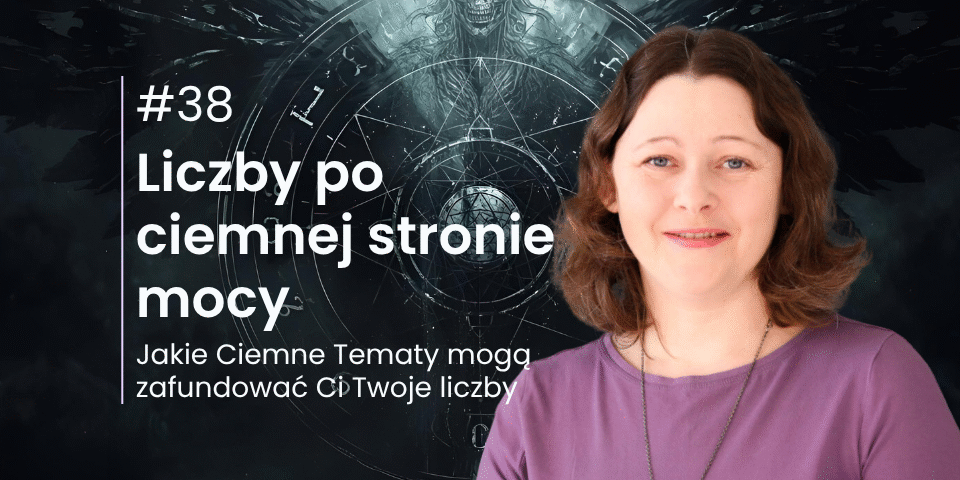 Grafika artyukułu z nagraniem live Piątek z numerami pt. Liczby po ciemnej stronie mocy. Na grafice tytuł i portret autorki, Agaty Kulińskiej