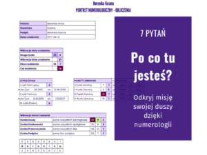 Portret numerologiczny pomagający odkryć cel życia i misję duszy.