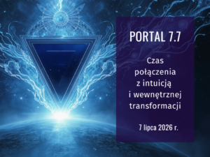 Grafika Portal 7.7 – kosmiczny symbol portalu z trójkątną bramą, przedstawiający energię intuicji i wewnętrznej transformacji 7 lipca 2026 roku